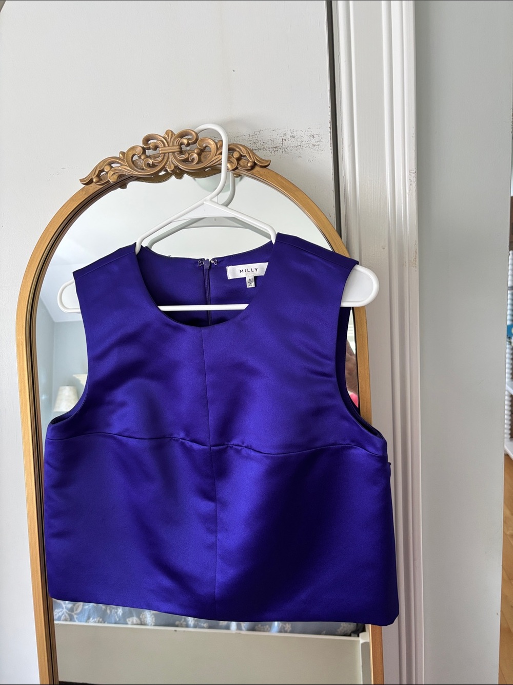 Milly Royal Purple Satin Sleeveless Crop Top